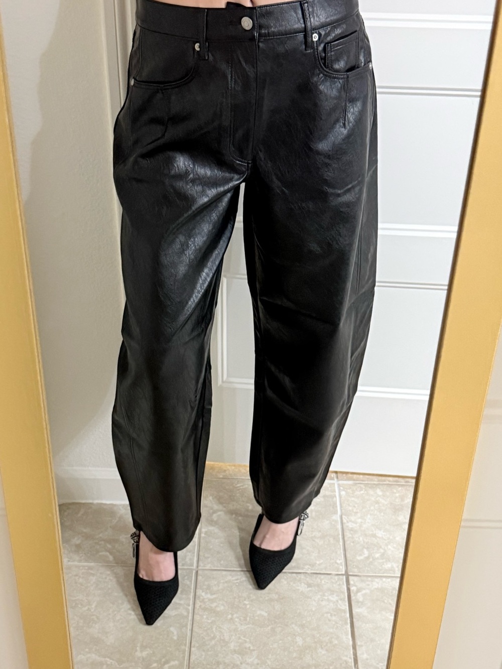 LOFT Black Faux Leather Wide-Leg Pants